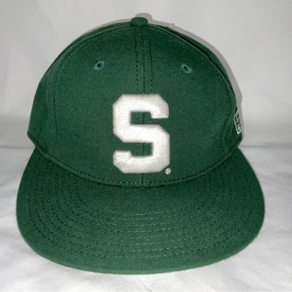 NWT NEW MICHIGAN STATE SPARTANS GREEN WHITE S FLAT BRIM BASEBALL HAT SZ 7 - Picture 1 of 7